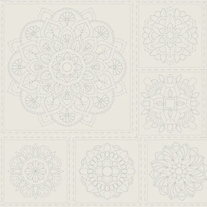 Sashiko Panel - Mandala - 55% Linen 45% Cotton - 50cm