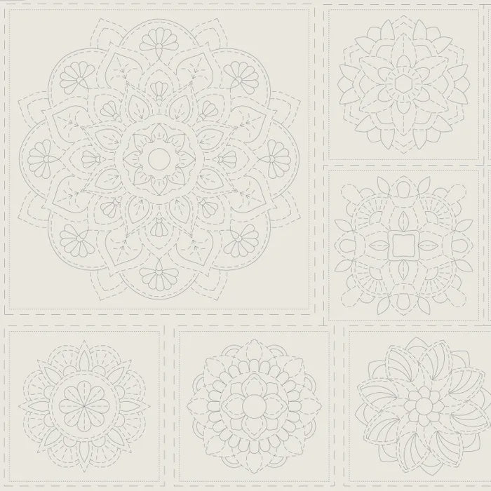 Sashiko Panel - Mandala - 55% Linen 45% Cotton - 50cm