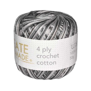 Crochet Cotton - Variegated Greys - 4ply