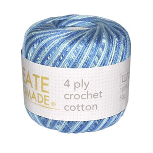 Crochet Cotton - Variegated Turquoise - 4ply