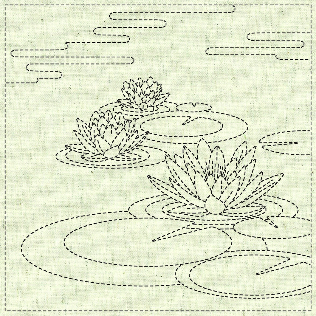 Sashiko Panel - Ecru - Water Lily