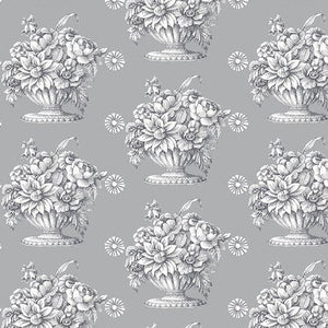 Stone Flower - Grey - Cotton Sateen Chintz - Wideback - 50cm
